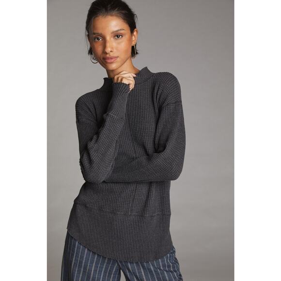 Anthropologie T.La Relaxed Mock Neck Waffle Top - Small - New - Picture 1 of 6